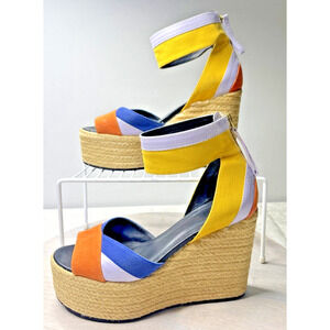 Pierre Hardy Women’s 38 (US 8) Colorblock Espadrille Platform Wedge Sandals Ankl